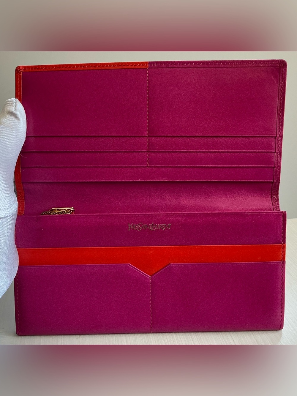 Authentic Yves Saint Laurent (YSL) Colorblock Leather Long Flap Wallet - Picture 9 of 15